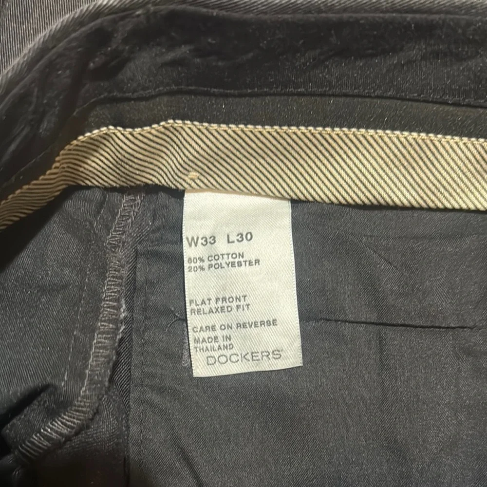 Dark Gray Men’s Relaxed Fit Flat Front Dress Pants with Belt Loops by Dockers - Picture 7 of 10
